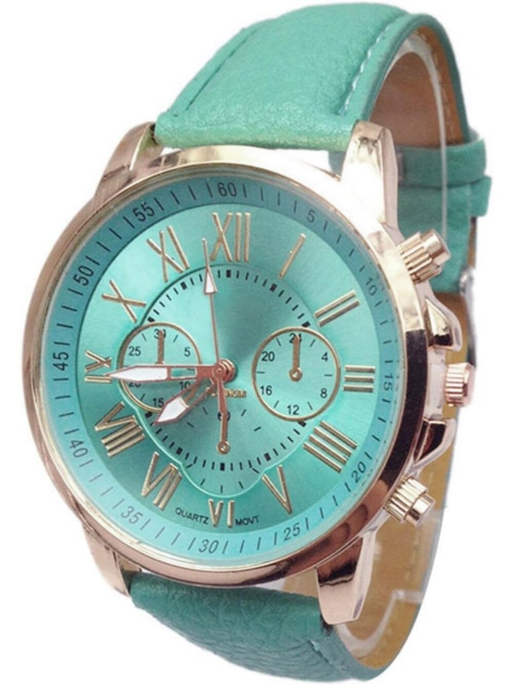 Women's Mint Green Analog Quartz Leather Stars Crystal Rhinestone Wrist Watch
